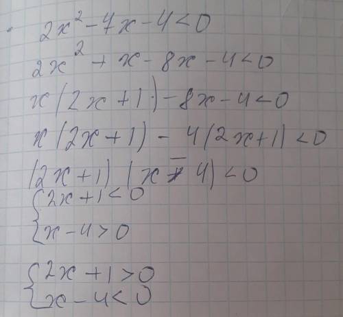 Теңсіздіктің бүтін шешімдерін табыңыз 2×²-7×-4<0​