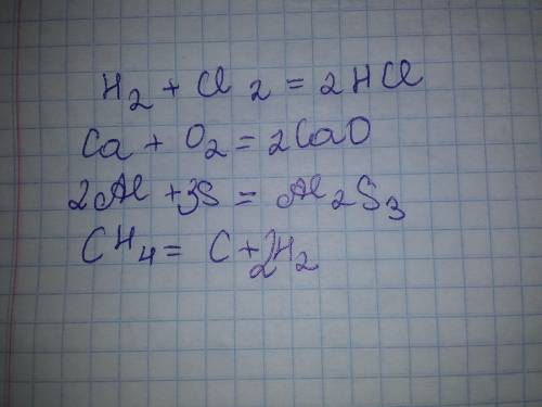 Підберіть коефіцієнти в поданих схемах реакцій:а) H2 + Cl2 ® HClб) Ca + O2 ® CaOв) Al + S ® Al2 S3г)