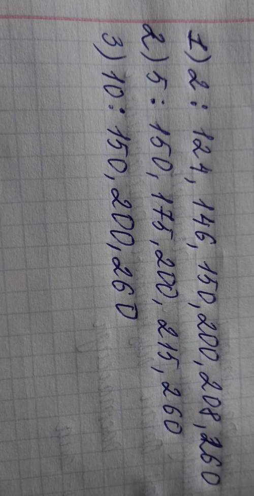 НУЖНА Из чисел 124, 131, 146, 150, 175, 200, 208, 215, 260 выпишите чис-ла, которые делятся на:1) 2;