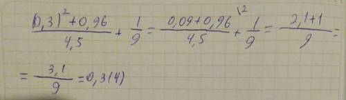 Решите (0.3)²+0.96/4.5 +1/9​