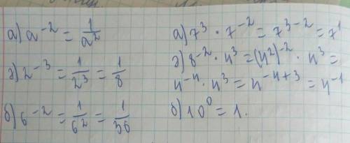 1) Теріс көрсеткішті дәрежені бөлшекпен алмастырындар: а)а-2 ә) 2-3 б) 6-2 2) Есепте: а) 73.7-2 ә) 8