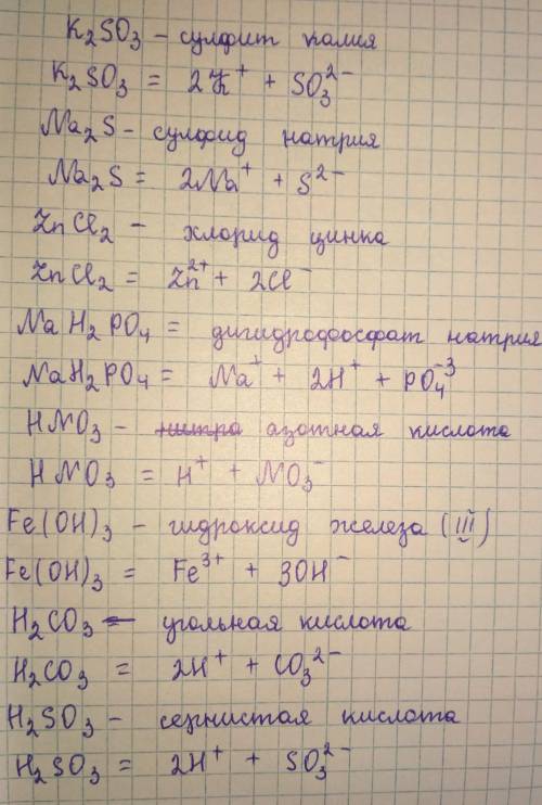 Назовите вещества и напишите уравнения процессов диссоциации следующих соединений ​