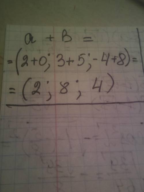 Дано: a(2;3;-4),b(0;5;8).Знайти a+b;