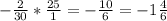 -\frac{2}{30} * \frac{25}{1} = -\frac{10}{6} = -1\frac{4}{6}