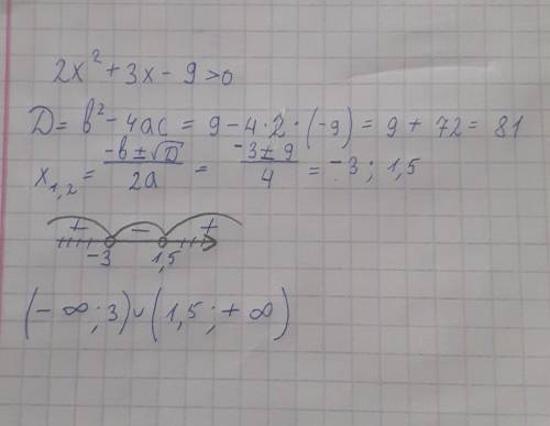 Решите неравенства 2x²+3x-9> 0​