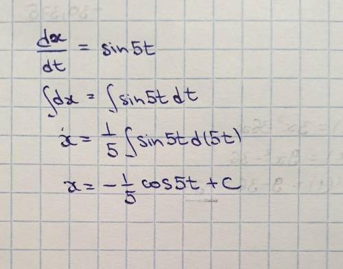 Решить дифференциальное уравнениеx'(t)=sin5t