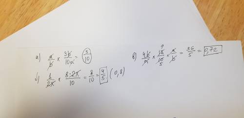 Спростіть вираз а) а/b × ( b/a × 0,3)б) 1/2X ×(0,8×2Х)в) (4b/a) × 1,8) × a /b PS: этим знаком / изоб