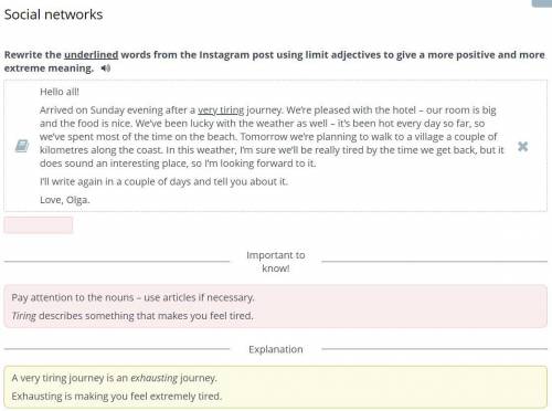 Rewrite the underlined words from the Instagram post using limit adjectives to give a more positive