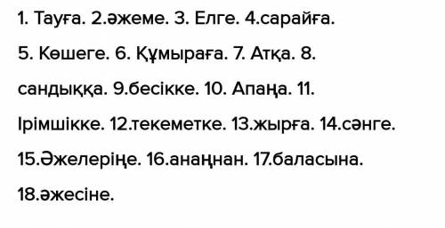 Ә) Сөздерге тиісті жалғауды жалғап айт. 1. Бүгін тау... барайық. 2. Атам мен әжем... барамын.3. Ол –