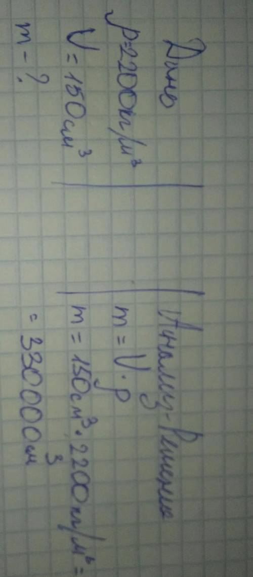 1Найдите массу т1Найдите массу тела, если оно имеет плотность p=2200кг/м3, а объем равен 150см3 2Най