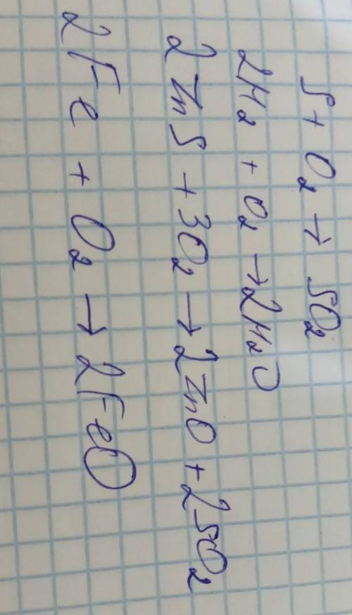 Напишите уравнение горения : 1. Сера с кислородом---оксид серы (4) 2. Водород с кислородом—вода 3. С