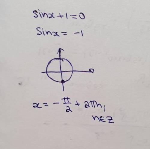 Решить уравнение sinx+1=0 -π/2+2πn, n€Z . πn, n€Z 3π/2+2πn, n€Z . π/2+2πn, n€Z