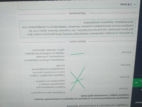 Определи последовательность создания натюрморта в смешанной технике, соедини цифру с описанием дейст