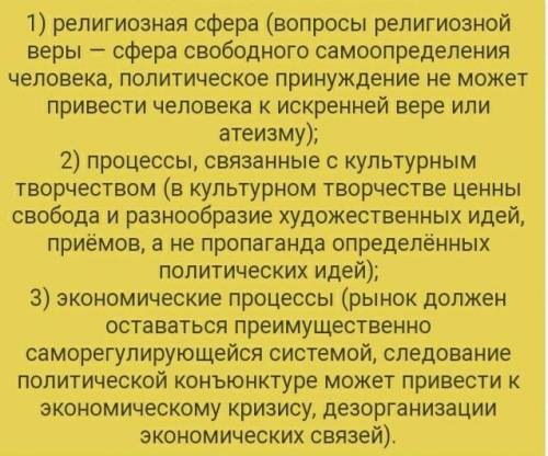 Какие сферы общественной жизни должны быть защищены от политического воздействия(примеры) ​