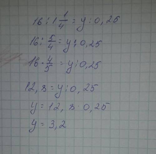 Реши уравнение:16:1 1/4=y:0,25. y= ​