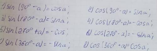 23.1. Приведите и тригонометрической функции утла и выражение 1) sin(90-а); 2) cos(90-а); 3) sin 180