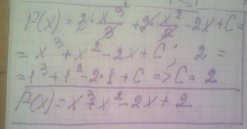 Знайдіть F(1) якщо F (x)- первісна функції f(x)=3x^2+2x-2 така , що графік цієї первісної проходить