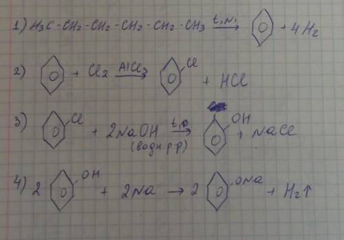 Осуществить превращения: C 6 H 14 → C 6 H 6 →C 6 H 5 CI→C 6 H 5 OH → C 6 H 5 ONa