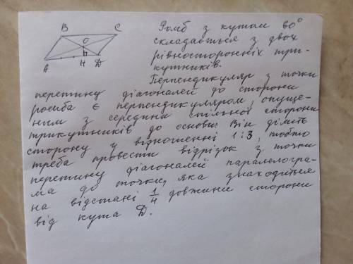 Паралелограм ABCD - проекція ромба з гострим кутом  60 при вершині А . Побудуйте проекцію перпендик