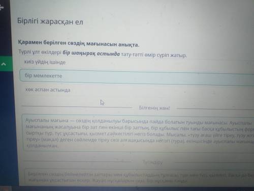 Бірлігі жарасқан ел Қарамен берілген сөздің мағынасын анықта.Түрлі ұлт өкілдері бір шаңырақ астында