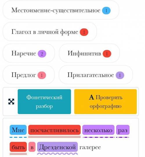 Морфологический разбор предложения Мне посчастливилось несколько раз быть в Дрезденской галерее​