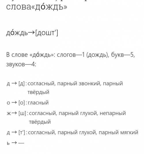 Фонетический разбор слова: дождь