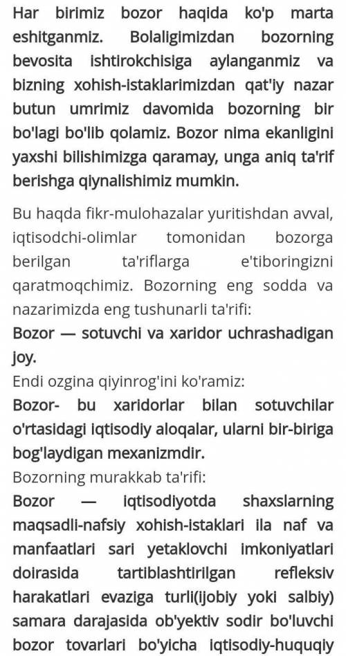 Bozor mavzusida matn tuzish