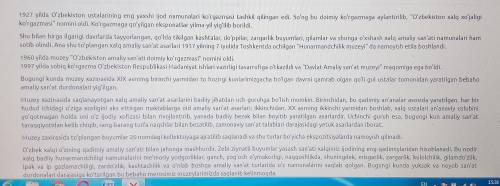 Muzey tasurotlari mavzusida matn