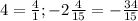 4=\frac{4}{1} ;-2\frac{4}{15} =-\frac{34}{15}