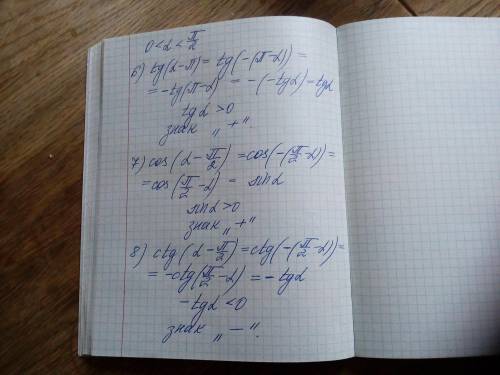 248. Пусть 0<</2. Определите знак числа: 6) tg(-) 7 cos(-/2) 8 ctg(-/2)