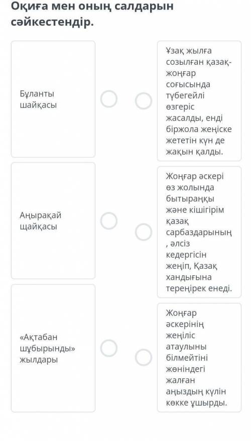 Оқиға мен оның салдарын сәйкестендір.​
