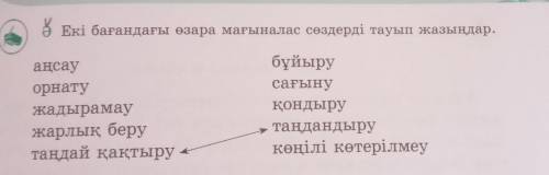 Екі бағандағы өзара мағыналас сөздерді тауып жазыңдар. аңсауорнатужадырамаужарлық берутаңдай қақтыру