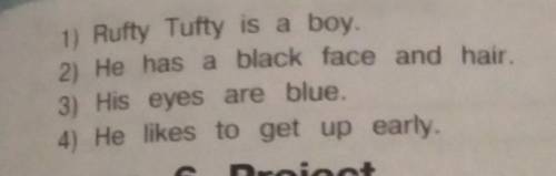 1) Rufty Tufty is a boy. 2) He has a black face and hair.3) His eyes are blue.4) He likes to get up