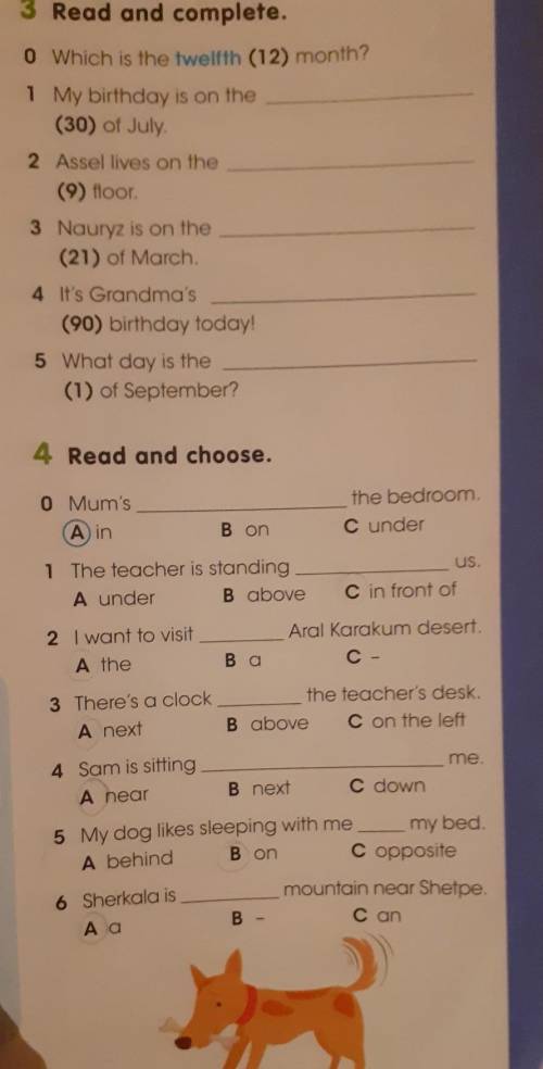 4 Read and choose. 0 Mum'sA) inthe bedroomC underB on1 The teacher is standingA underB aboveus.C in