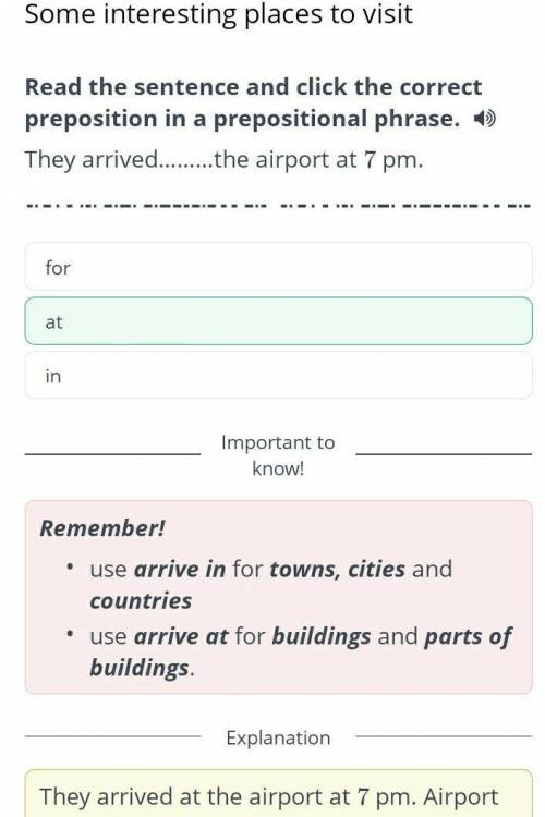 Some interesting places to visit Read the sentence and click the correct preposition in a prepositio