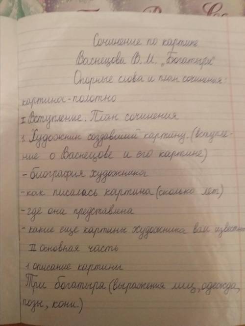 Напиши сочинение по картине богатыри План прикреплен