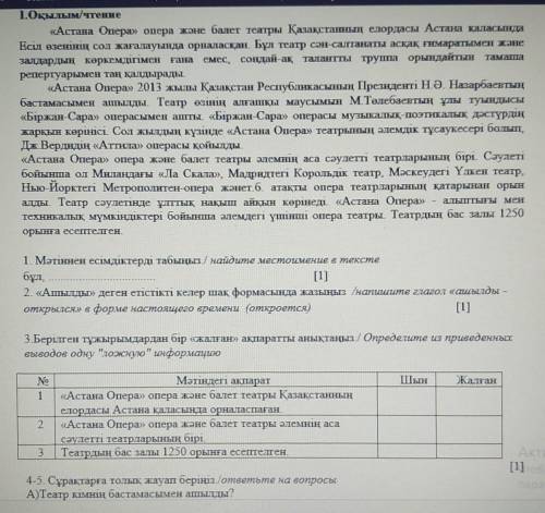 4-5. Сұрақтарға толық жауап беріңіз./ответьте на вопросы А)Театр кімнің бастамасымен ашылды? Продолж