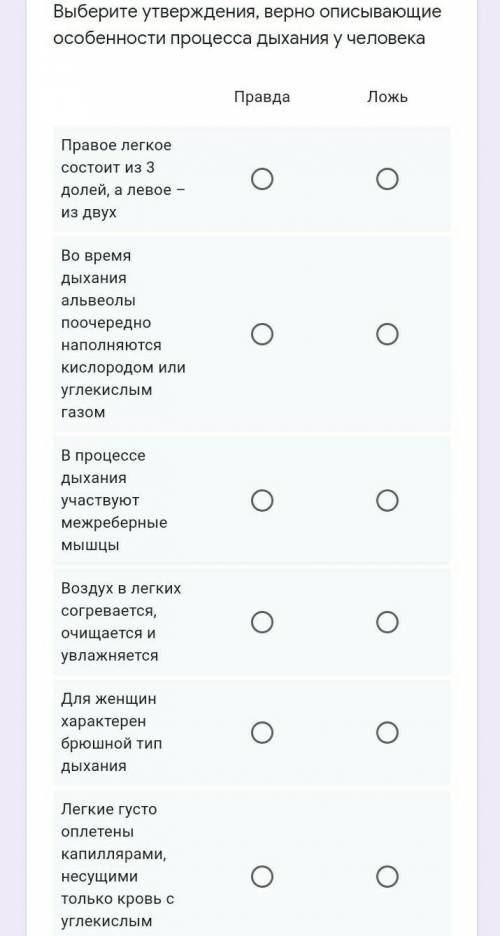 Выберите утверждения, верно описывающие особенности процесса дыхания у человека ПравдаЛожьПравое лег