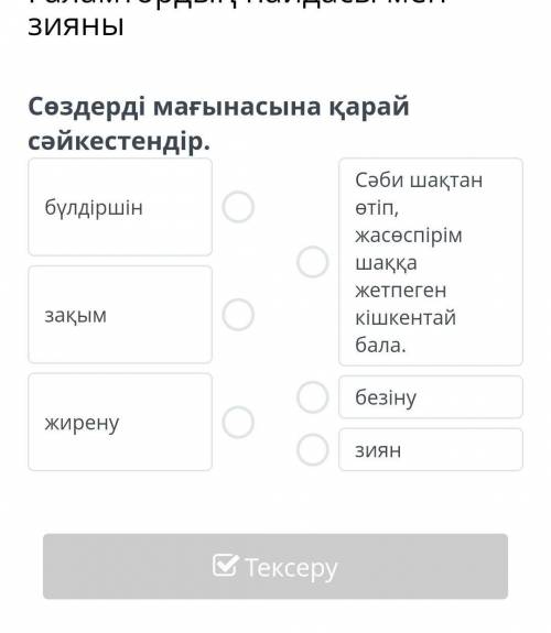Сөздерді мағынасына қарай сәйкестеріндер​