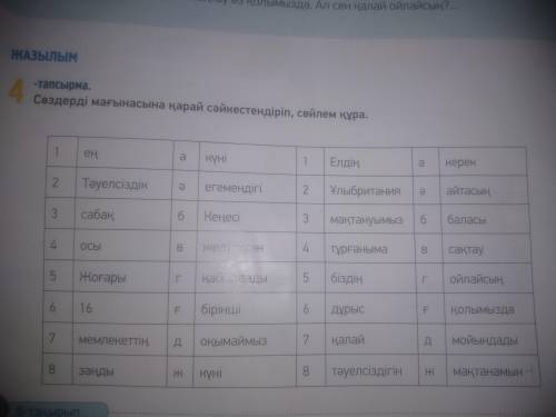 Соединяя слова по значению составить предложения.