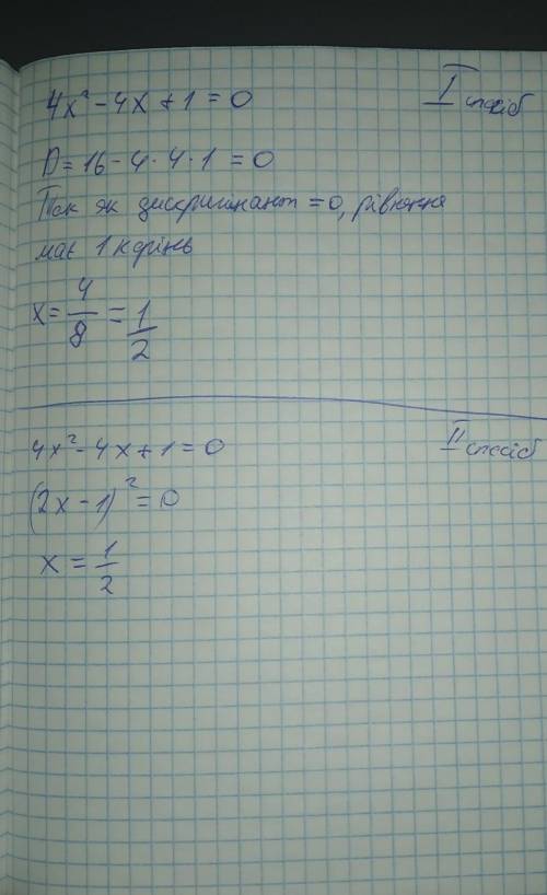 5. Знайти корені рівняння:4х2 - 4х + 1 = 0.