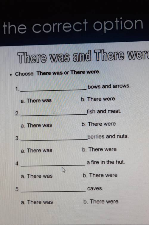 • Choose There was or There were. ১১১১১1..(bows and arrowsa. There wasb. There were2._fish and meat.