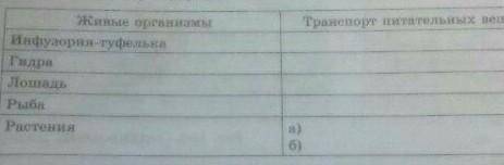 Заполните таблицу.транспорт питательных веществ.​