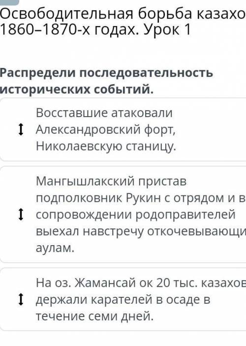 Освободительная борьба казахов в 1860–1870-х годах. Урок 1 Распредели последовательность исторически