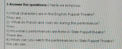 3 Answer the questions Othelb Ha Bonpochi 1) What characters are in the English Puppet Theatre?They