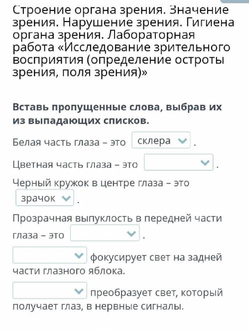 Строение органа зрения. Значение зрения. Нарушение зрения. Гигиена органа зрения. Лабораторная работ