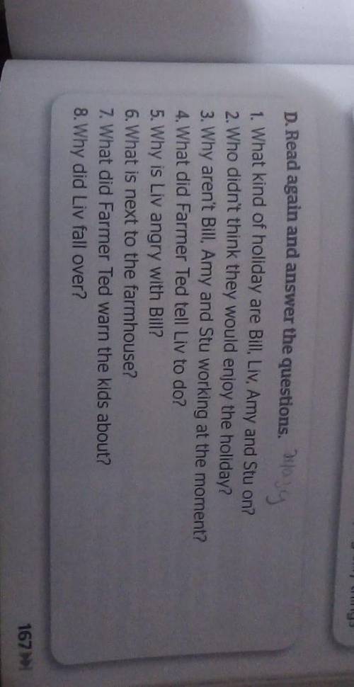 8КЛ ОТВЕТЬТЕ НА ВОПРОСЫ 1. What kind of holiday are Bill, Liv, Amy and Stu on? 2. Who didn't think t