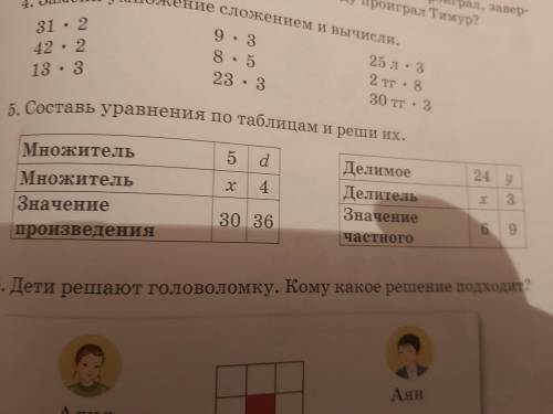 Составь уравнения по таблицам и реши их