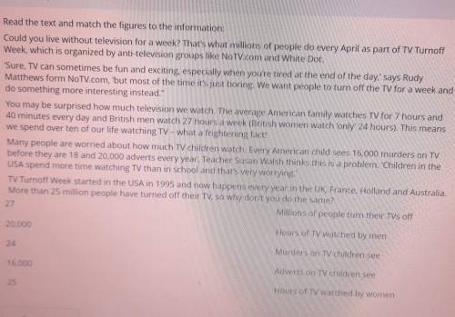 Read the text and match the figures to the information: Could you live without television for a week
