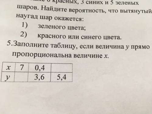 Заполните таблицу,если величина y прямо пропорциональна величине x